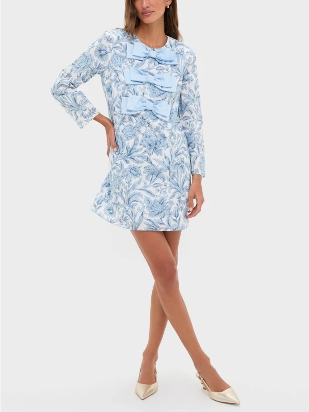 TUCKERNUCK HYACINTH HOUSE Blue Chintz Clarice Bows Dress NWT Size XS - Picture 5 of 11